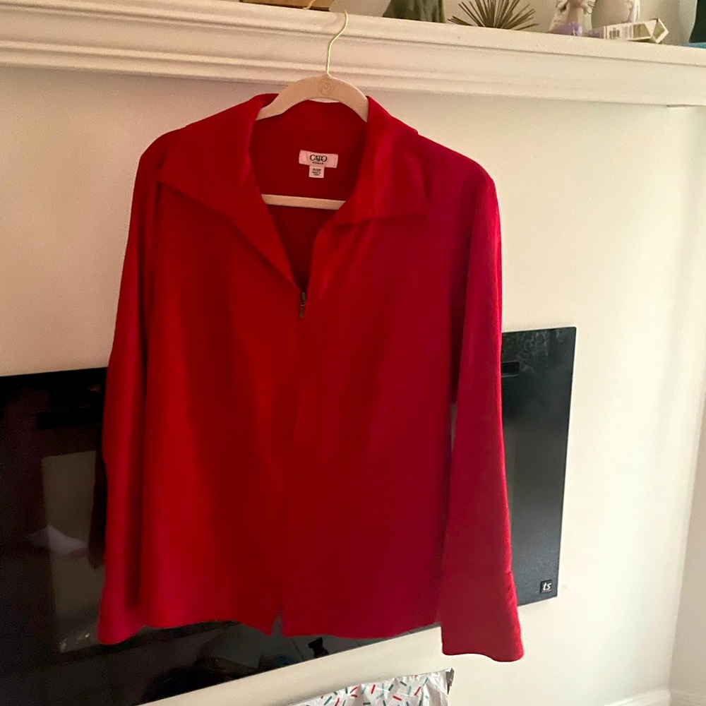 Red, zip up cute Autumn or Winter blouse